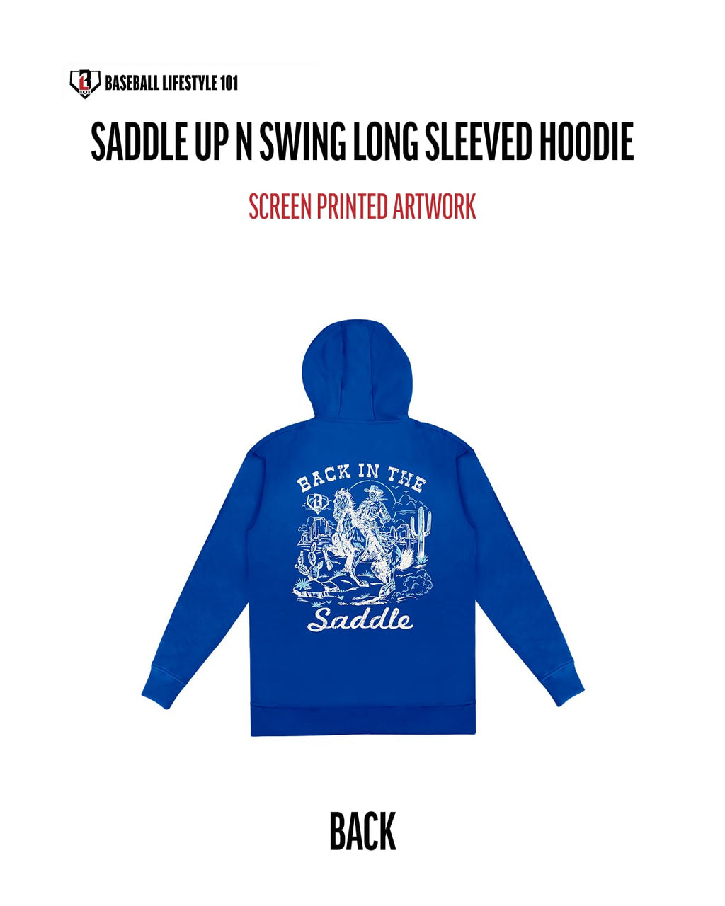 Baseball Lifestyle 101 Saddle UP N Swing Hoodie with Front pouch pocket, Adult Sizes S - 3XL