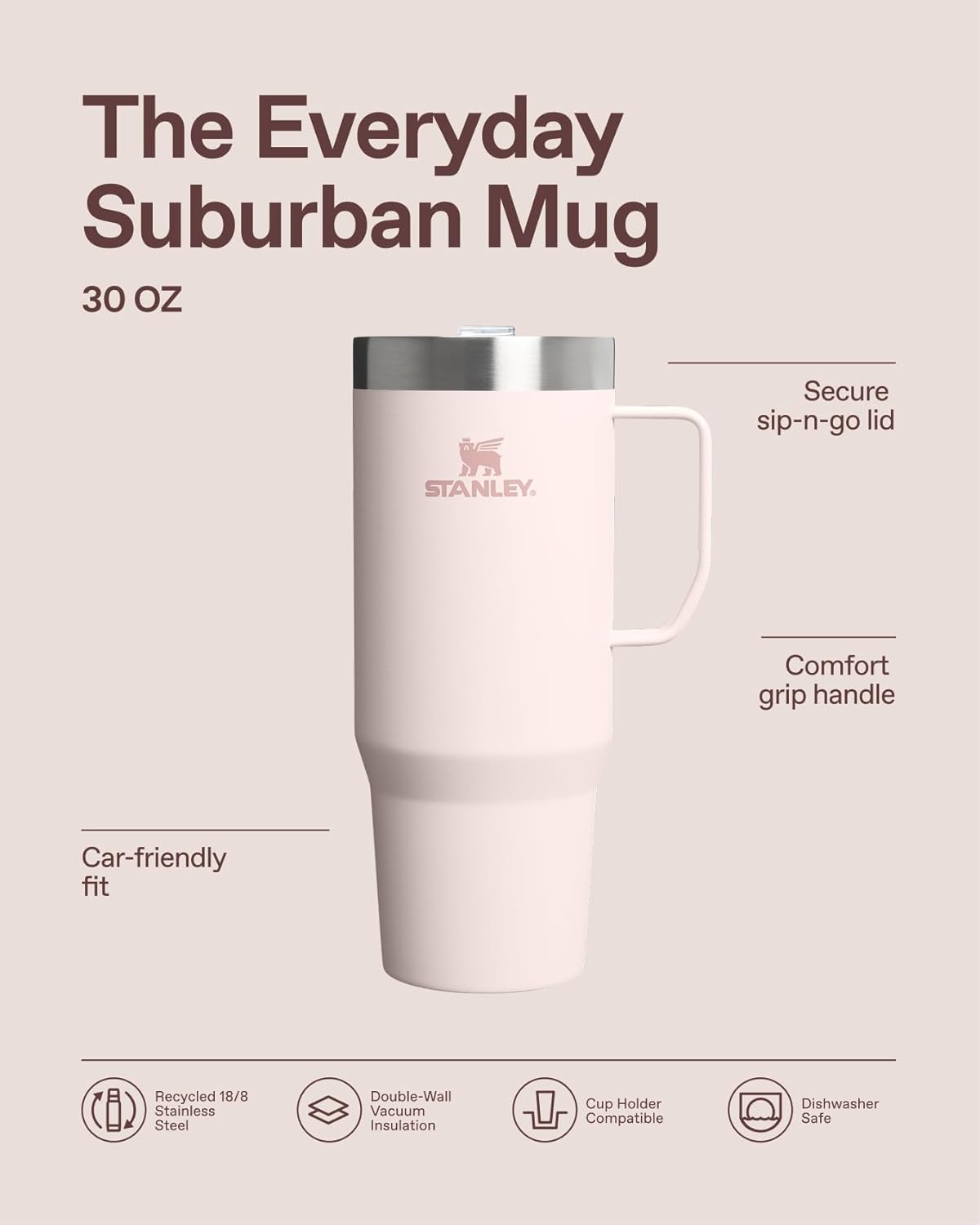 STANLEY The Everyday Suburban Mug | 30 oz | Drink Through Lid | Cup for Coffee, Tea and Drinks | Insulated Stainless Steel Coffee Mug | BPA-Free | Dried Pine