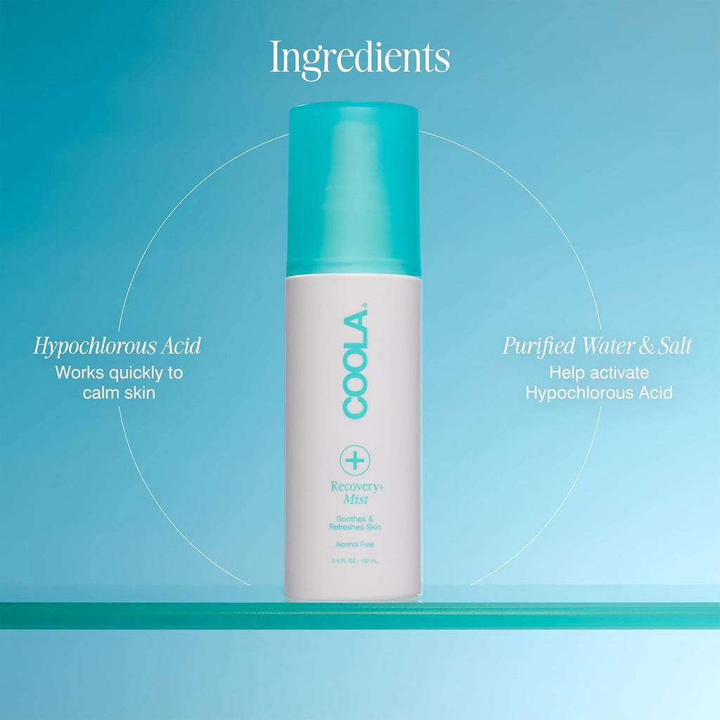 COOLA Recovery+ Face Mist, Hypochlorous Acid Spray for Face, Dermatologist Tested Skin Care, Helps Reduce Redness and Refresh Skin, 3.4oz