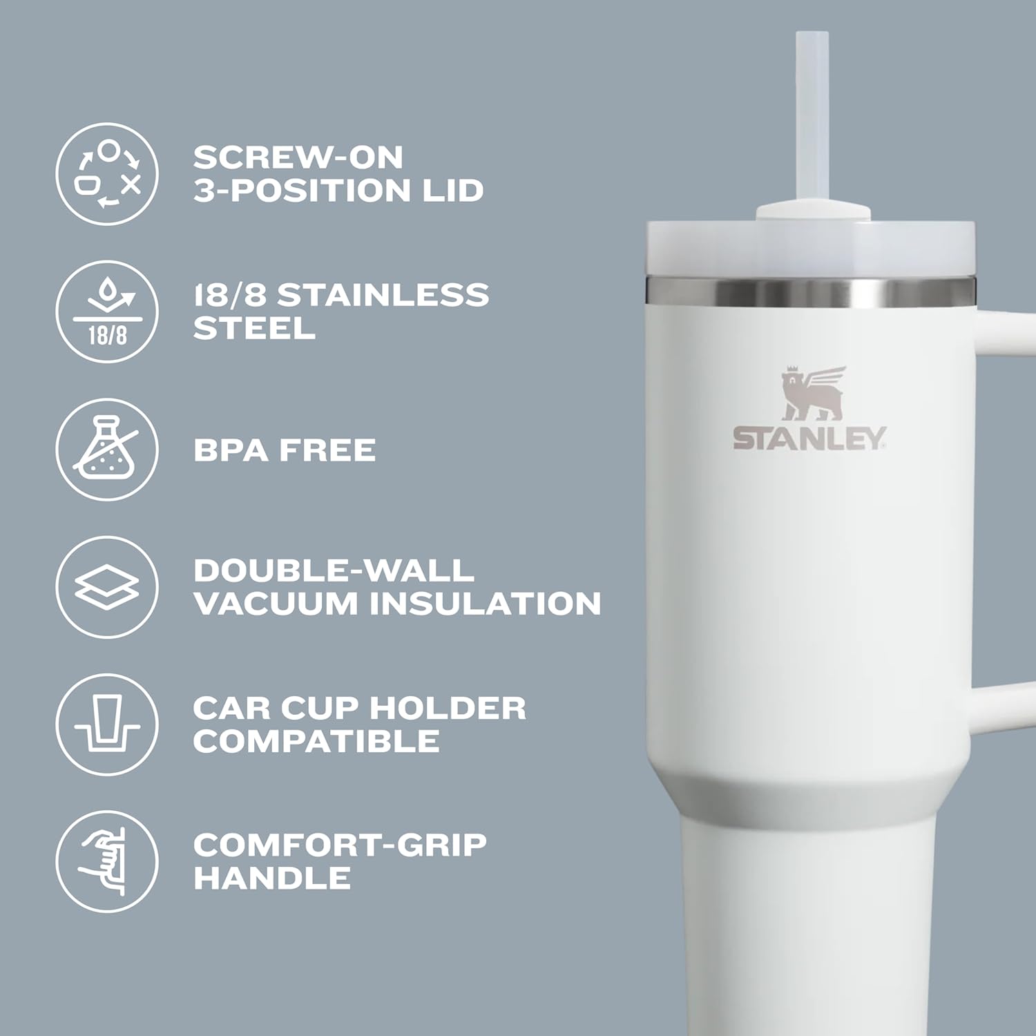 STANLEY Quencher H2.0 Tumbler with Handle and Straw 30 oz | Flowstate 3-Position Lid | Cup Holder Compatible for Travel | Insulated Stainless Steel Cup | BPA-Free | Nectarine