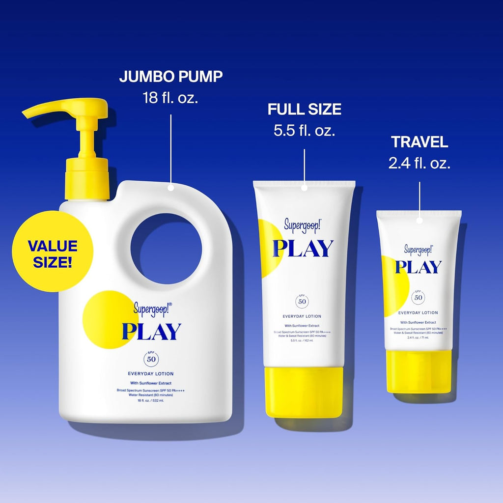 Supergoop! PLAY Everyday Lotion SPF 50 - Broad Spectrum Body & Face Sunscreen - Great for Active Days - Fast Absorbing, Water & Sweat Resistant - 5.5 fl oz