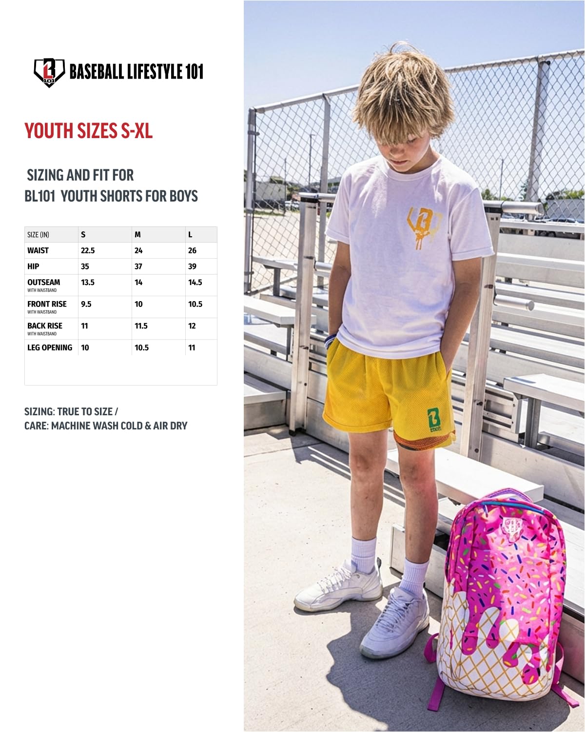 Baseball Lifestyle 101 Boy's Pencil Mesh Shorts with Side Pockets and Elastic Waist, 5 inch Inseam, Youth Sizes S-XL
