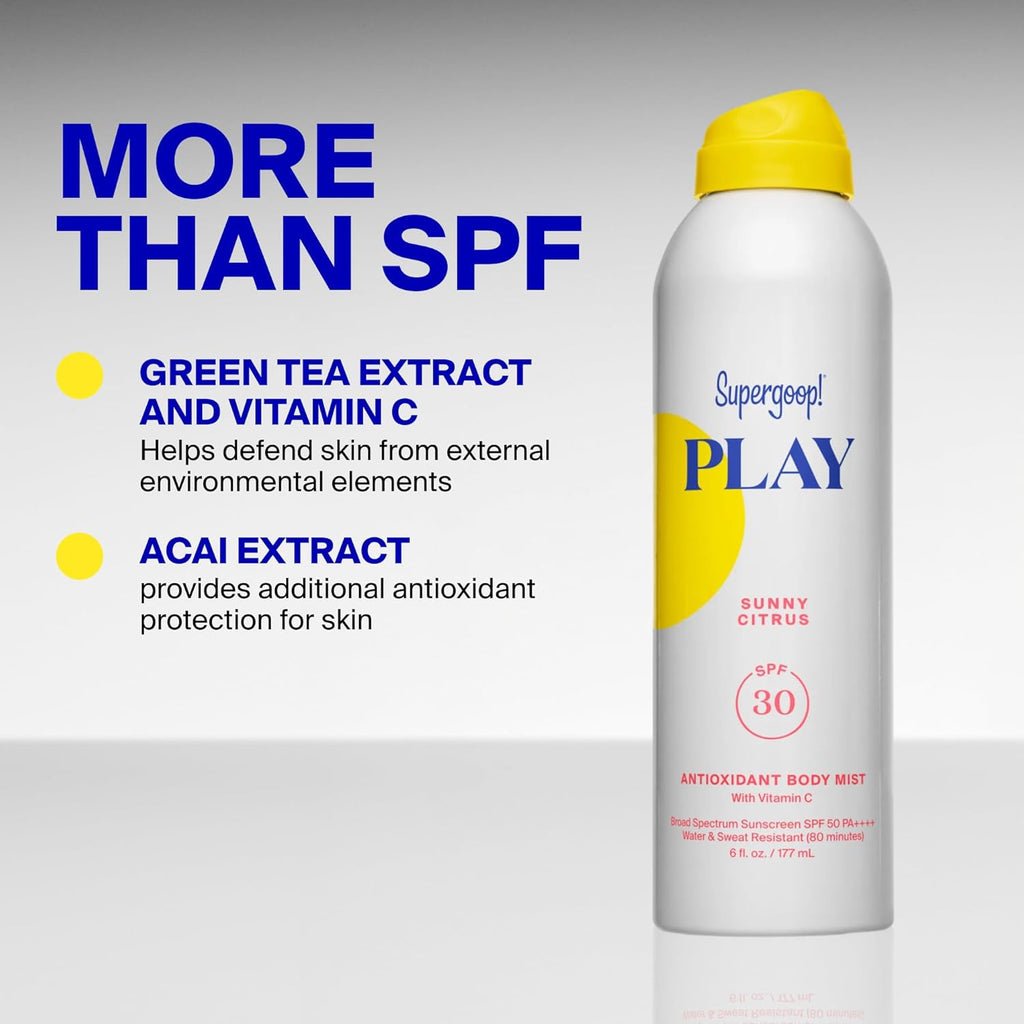 Supergoop! PLAY Antioxidant Body Mist w/Vitamin C - 6 fl oz - SPF 50 PA++++ Broad Spectrum Sunscreen - Body Spray - Great for Active Days