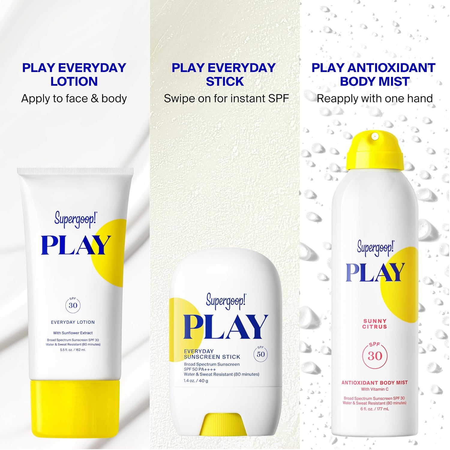 Supergoop! PLAY Antioxidant Body Mist w/Vitamin C - 6 fl oz - SPF 50 PA++++ Broad Spectrum Sunscreen - Body Spray - Great for Active Days