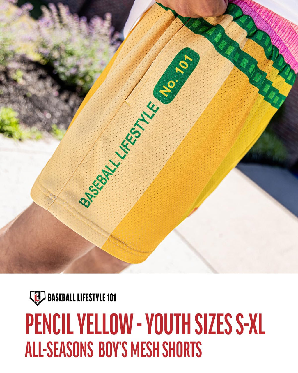 Baseball Lifestyle 101 Boy's Pencil Mesh Shorts with Side Pockets and Elastic Waist, 5 inch Inseam, Youth Sizes S-XL