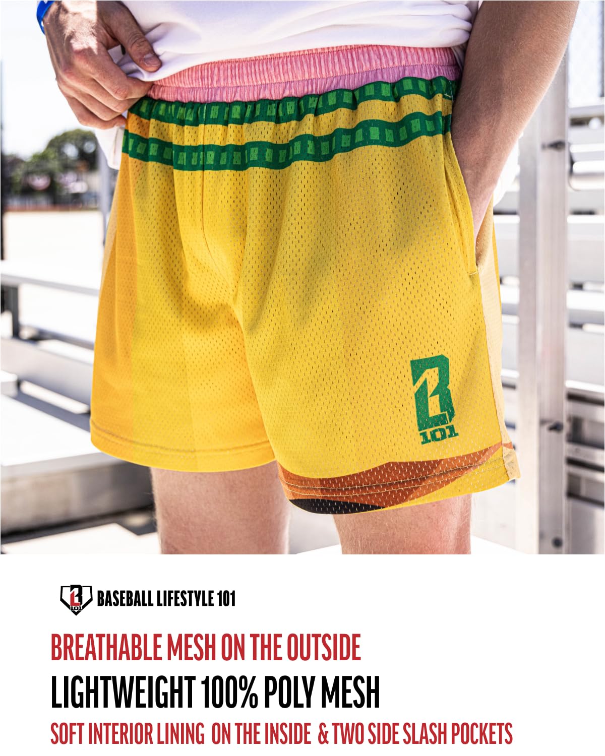 Baseball Lifestyle 101 Boy's Pencil Mesh Shorts with Side Pockets and Elastic Waist, 5 inch Inseam, Youth Sizes S-XL
