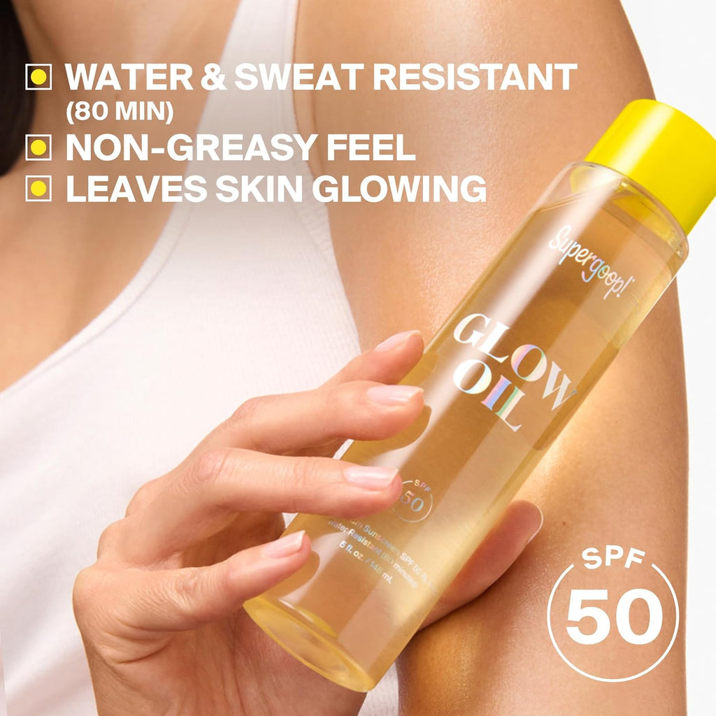 Supergoop! Glow Oil - 1 fl oz - SPF 50 PA++++ Vitamin E Body Oil + Broad Spectrum Sunscreen Protection - With Marigold, Meadowfoam & Grape Seed Extracts