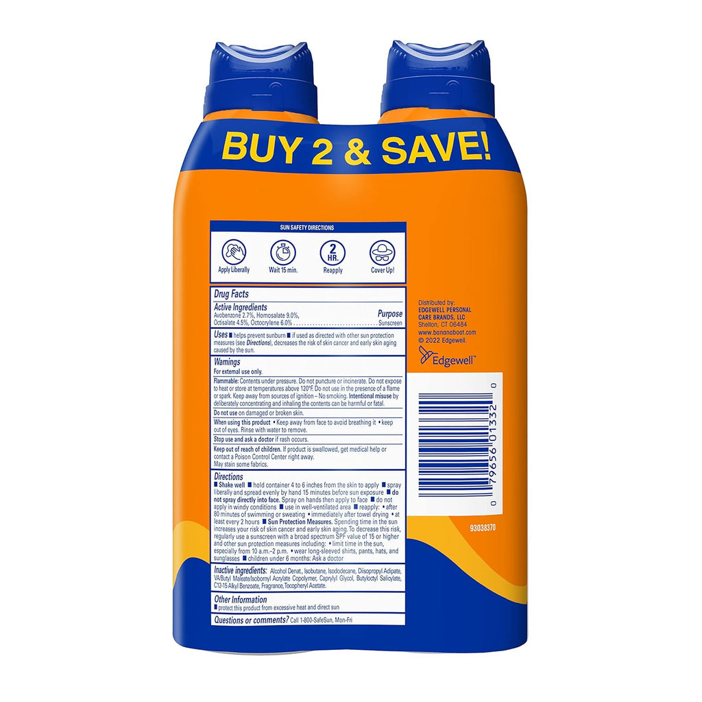 Banana Boat Sport Ultra SPF 50 Sunscreen Spray | Banana Boat Sunscreen Spray SPF 50, Water Resistant, Oxybenzone Free, Sunblock, 6oz each Twin Pack