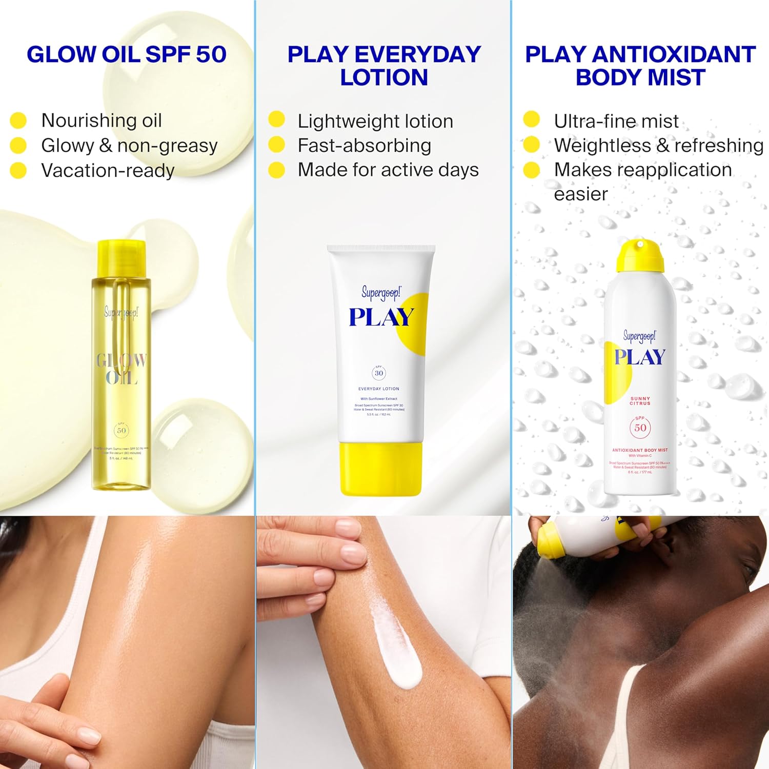 Supergoop! PLAY Antioxidant Body Mist w/Vitamin C - 6 fl oz - SPF 50 PA++++ Broad Spectrum Sunscreen - Body Spray - Great for Active Days