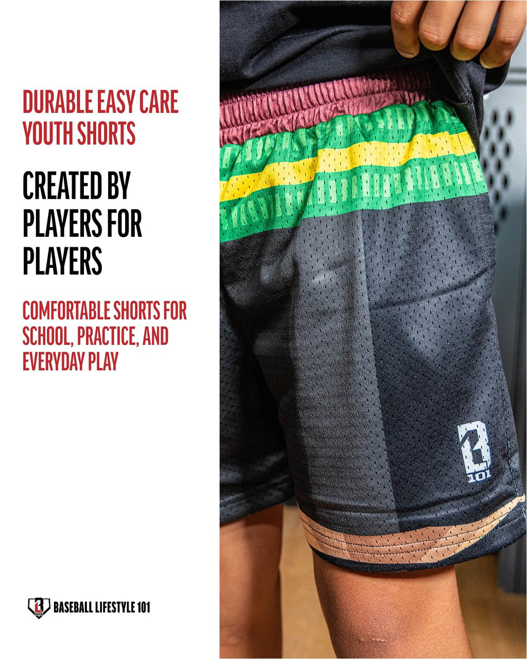 Baseball Lifestyle 101 Boy's Pencil Mesh Shorts with Side Pockets and Elastic Waist, 5 inch Inseam, Youth Sizes S-XL
