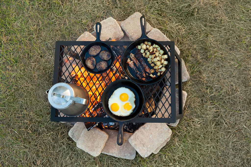 Amazon Basics Heavy-Duty Portable Camping Grill Grate for Outdoor Open Flame Cooking, Foldable, Sturdy, 15.9" x 12.2", Black